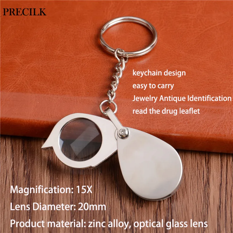 

15X Metal Portable Keychain Handheld Magnifier Loupe Mirror Magnifying Glasses Reading Jewelry Antique Calligraphy Diamond