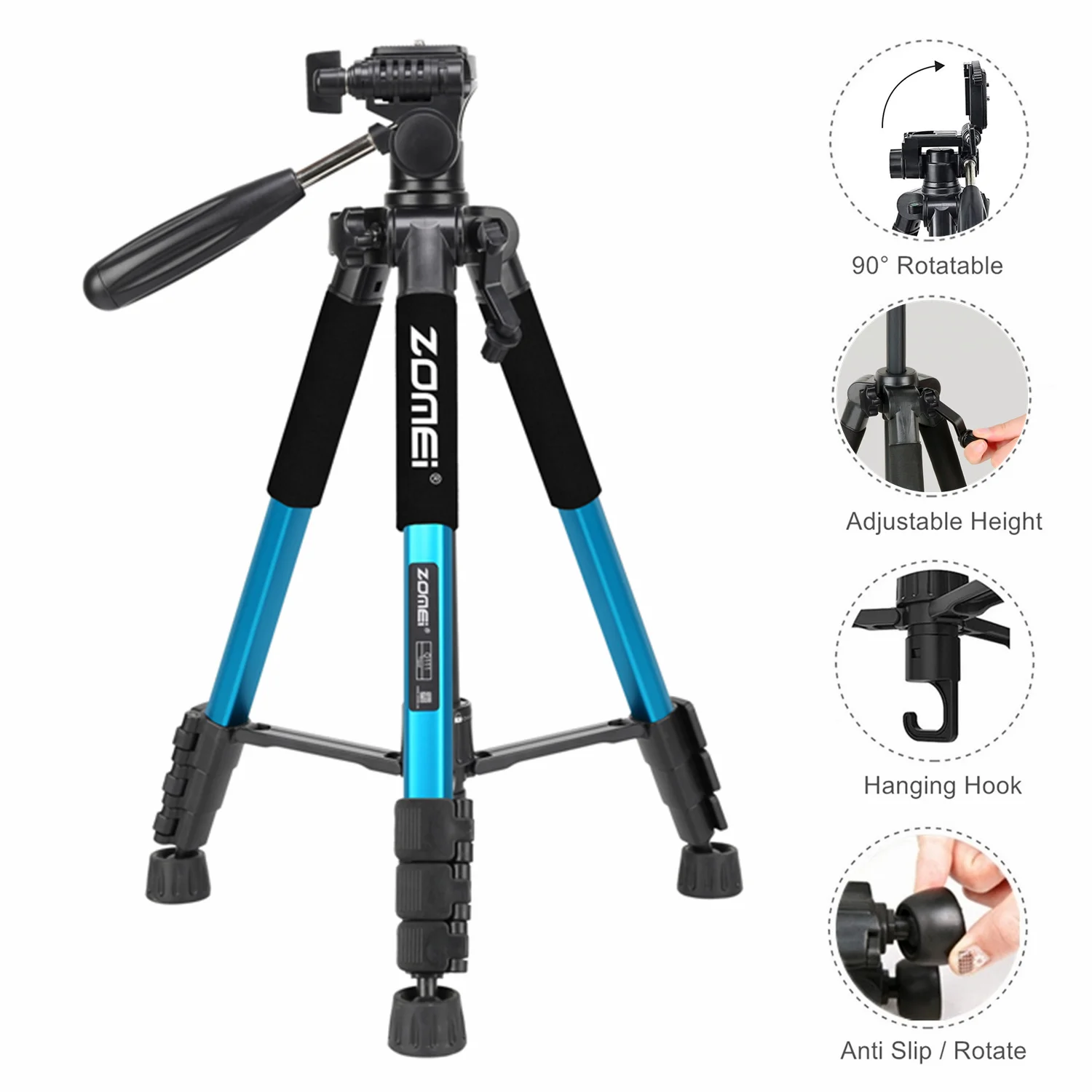 

Aluminum Alloy Foldable Camera Tripod Stand with Adjustable Height Legs and 360 Degree Panorama Photography Head for Phone DSLR
