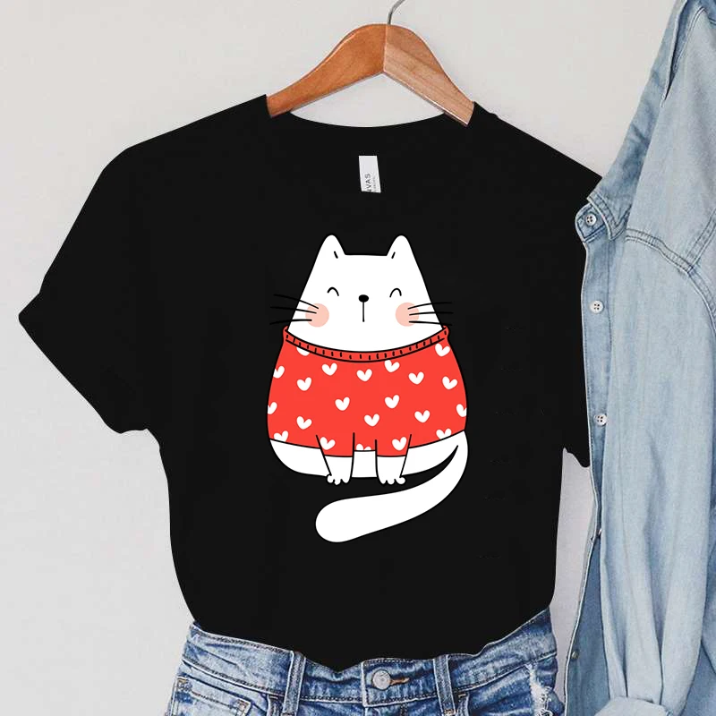 

Женская футболка с коротким рукавом, разноцветная Свободная Повседневная футболка с мультяшным принтом кота, лето 2022