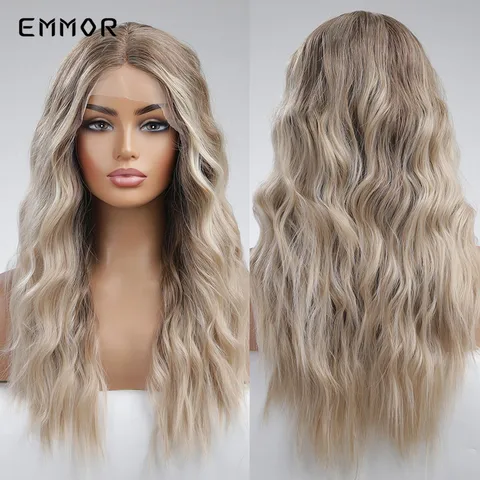 Парик Emmor женский из синтетических T-частей, длинные волнистые волосы с эффектом омбре от коричневый до блонд, Модный повседневный натуральный средней части