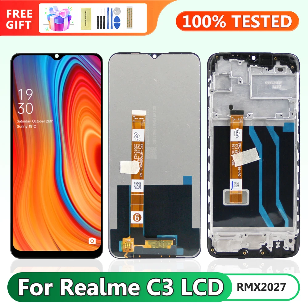 Сменный ЖК-дисплей Realme C3, для Oppo Realme C3 RMX2027 RMX2020 RMX2021, цифровой сенсорный экран с рамкой