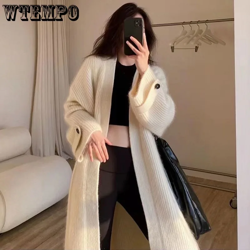 

Свитер средней длины вязаный кардиган пальто женское осенне-зимнее Свободное пальто для женщин