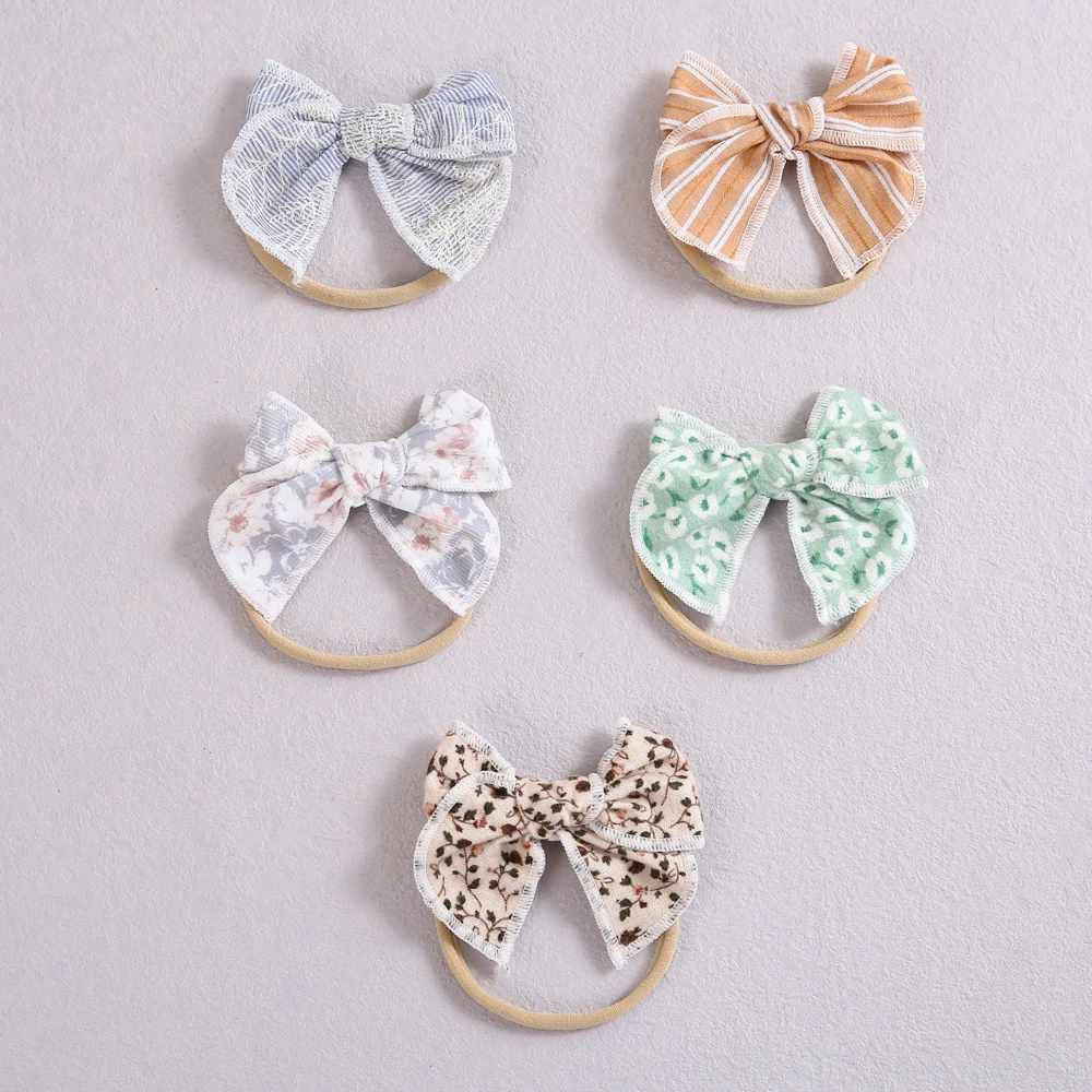 

Newborn Elastic Nylon Headbands Fashion Print Bowknot Baby Hair Band Floral Child Bow Headwear Cute Toddler Hair Accessories