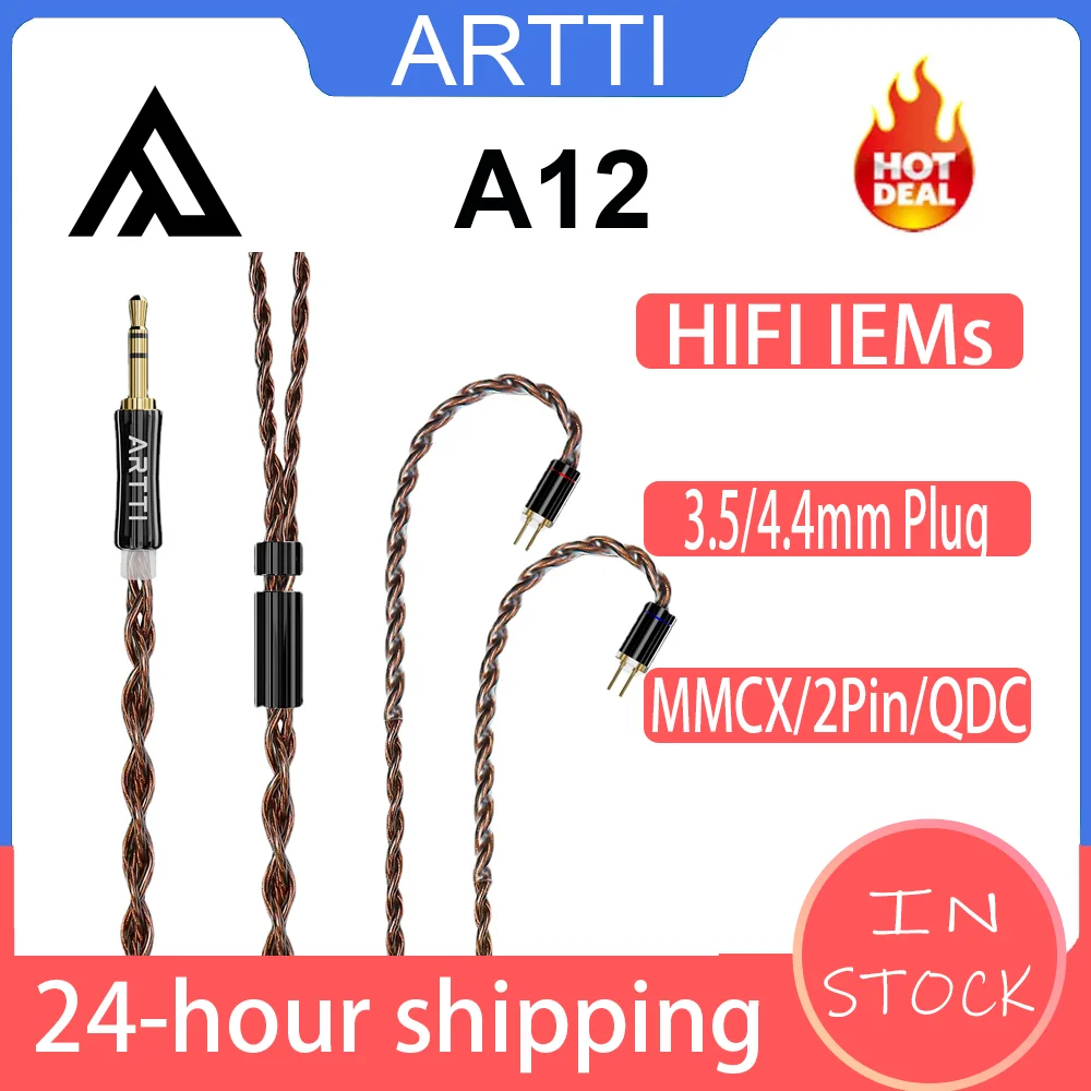 

ARTTI A12 HIFI IEMs Monocry Stalline Copper Earphone Cable 4 Core 3.5/4.4mm Plug Connector & MMCX/2Pin/QDC Monitor Upgrade Cable