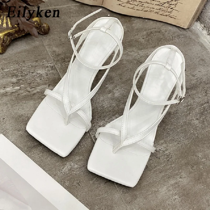 

Eilyken Gladiator Sandals High Heels Fashion Brand Strap Sexy Pumps Square Pinch Toe Stripper Shoes Size 35-42