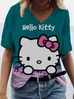 summer womens loose tee v neck short sleeve kawaii hello kitty 3d print tee casual streetwear