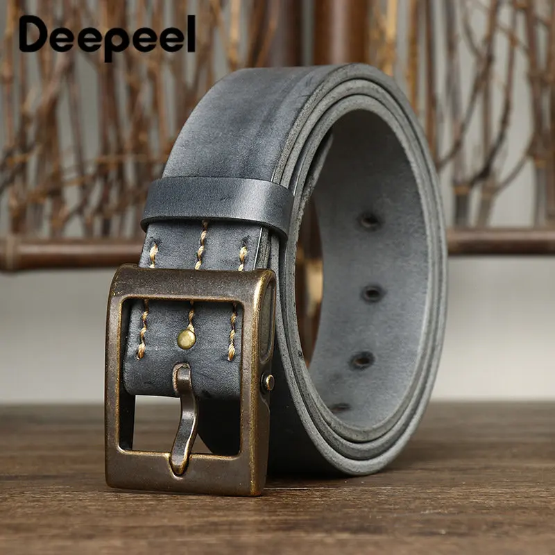 1Pc Deepeel 3.8*105-125cm Vintage Luxury Genuine Leather Belt for Men Handmade Washed Waistband Fashion Designer Man's Belts