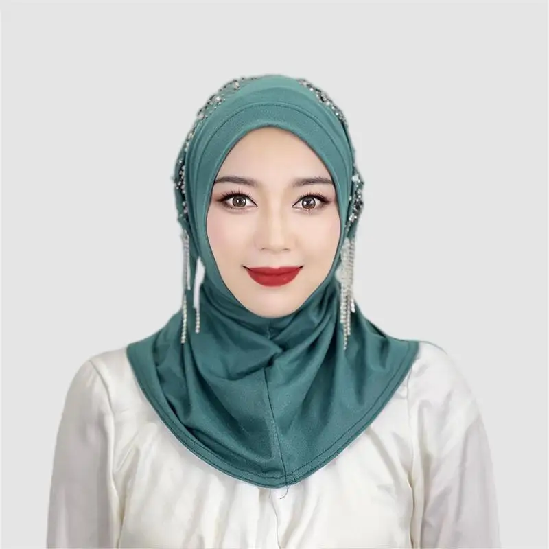 Women Muslim Fashion Elastic Headscarf Turkish Indian Abaya Arab Islamic Woman Kraftan Surgical Gold Nailed Beaded Headscarf