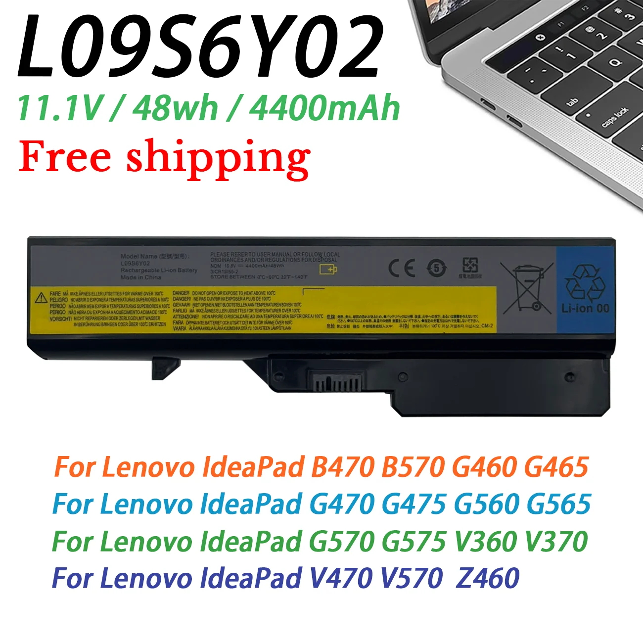 Новый аккумулятор для ноутбука L09S6Y02 Lenovo IdeaPad G460 G470 G560 V360 V370 V470 Z370 Z460 Z465 Z570 B470 B570 E47A