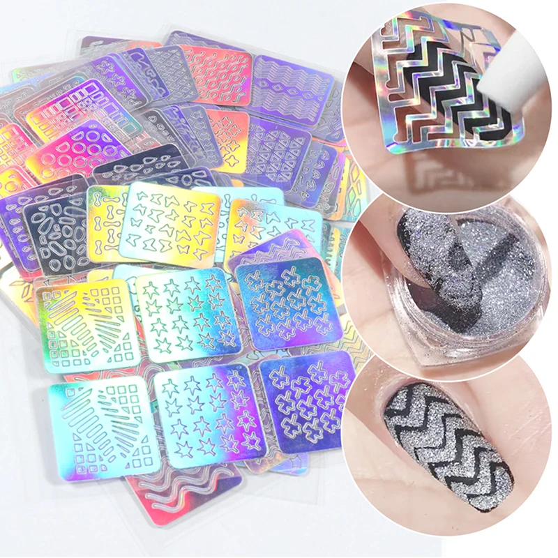 

24 Sheets Laser Nail Art Hollow Stickers Nail Irregular Pattern Mixed Decals Nail Printing Stickers