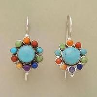 ethnic 925 silver filling multicolor turquoise round earrings ethnic personality dangle earrings for women