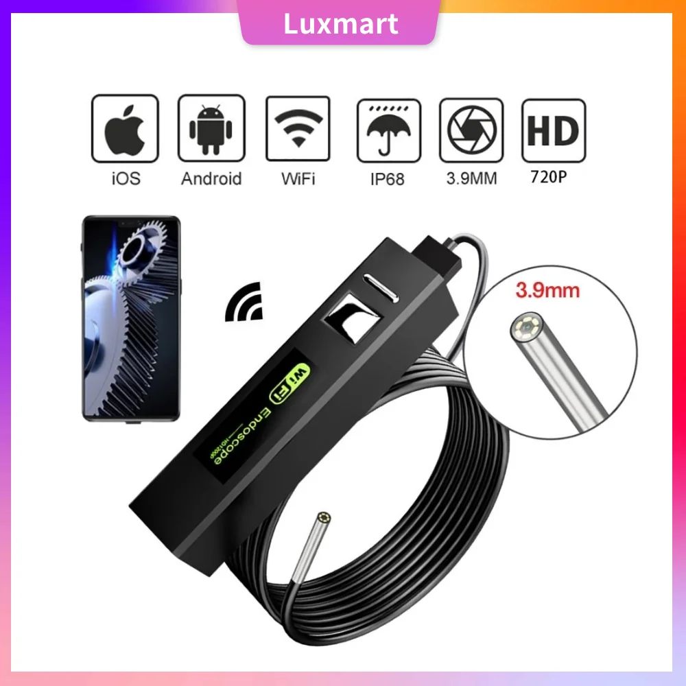 

3.9mm HD WiFi Endoscope Camera IP68 Waterproof Lens Borescope Drain Sewer Inspection with 6 LED Light for iPhone Android PC iPad