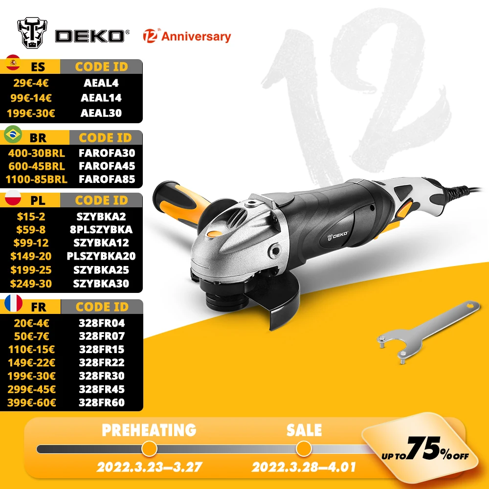 

DEKO DKAG25LD1/DKAG25LD2 Electric Angle Grinder Grinding Machine Wood/Metal Cutting Tool Power Tool