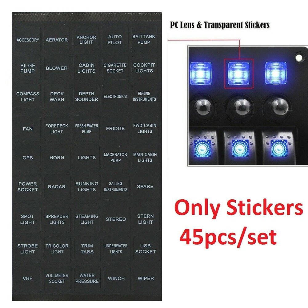 

45pcs Switch-Labels Panel Sticker Instrument-Board Fuse Box Decal For 12v Boat Van Decals With UV Protective Laminate Coating