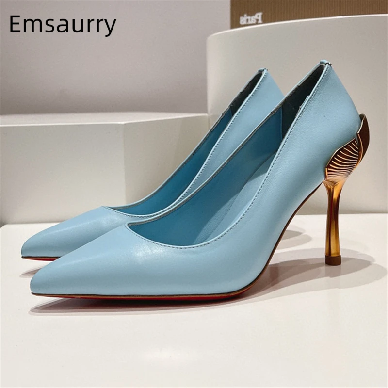 Новинка женские туфли-лодочки Petaloid из натуральной кожи на необычном каблуке