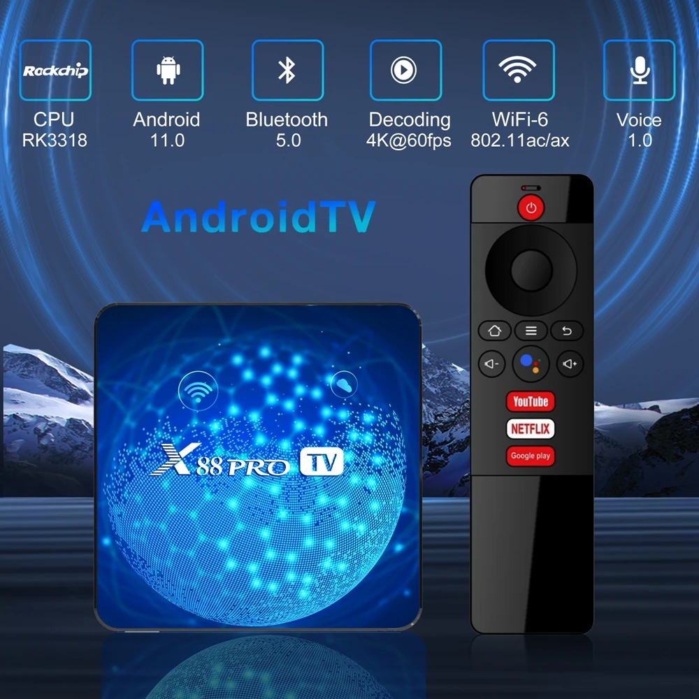 

10PCS X88 Pro ATV Smart TV Box RK3318 Android 11.0 2.4G /5G Dual Wifi6 4K Netflix 1080P Media Player 4GB 32GB 64GB Set Top Box