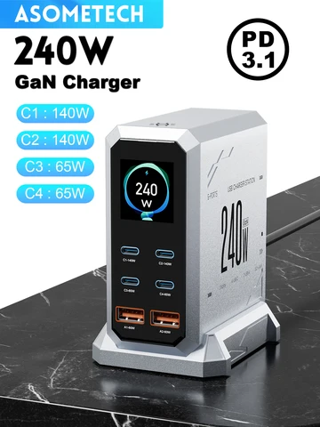 240W GaN Быстрое Зарядное Устройство PD3.1, 6-портовая Зарядная Станция — пример использования