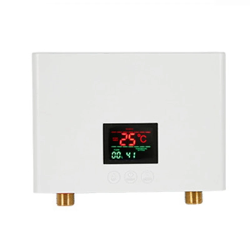 110V 220V Water Heater Bathroom Kitchen Electric Water Heater LCD Temperature Display White EU Plug