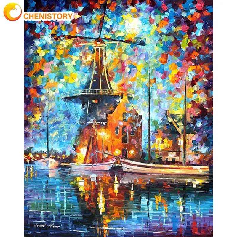 

CHENISTORY Abstract Painting By Numbers On Canvas Paintings On Number Colorful Lake Scenery Number Painting Home Decor Crafts