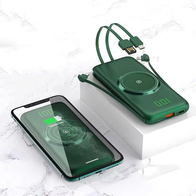 

20000mAh Portable Qi Wireless Charger Power Bank Built in USB Type C Cable Powerbank for iPhone 13 Samsung S22 Xiaomi Poverbank