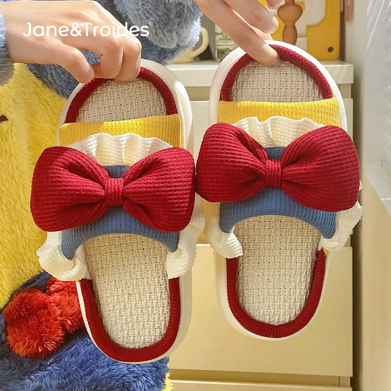 

Женские домашние льняные тапочки JaneTroides, дамские домашние тапочки принцессы, мягкая толстая подошва, сланцы, для улицы, плоская подошва, дом...