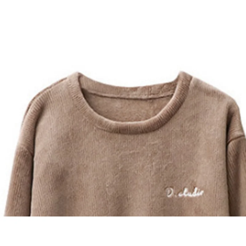 Round Neck Ladies Pajama Sets Thicken Autumn And Winter Keep Warm Nightgown Comfortable Soft Sleepwear Suit Simple Style