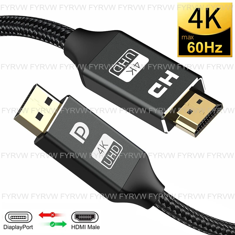 DP to HDMI Кабель DP-HDMI DisplayPort в HDMI-совместимый кабель для ПК, ноутбука, HDTV проектора, видео, аудио дисплей