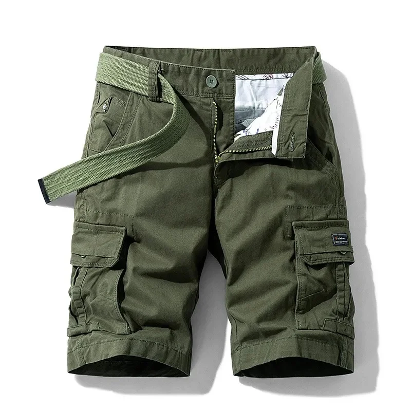 

Summer Mens Multi Pockets Cotton Cargo Shorts Fashion Solid Quick Dry Outdoor Breathable Military Male Hot