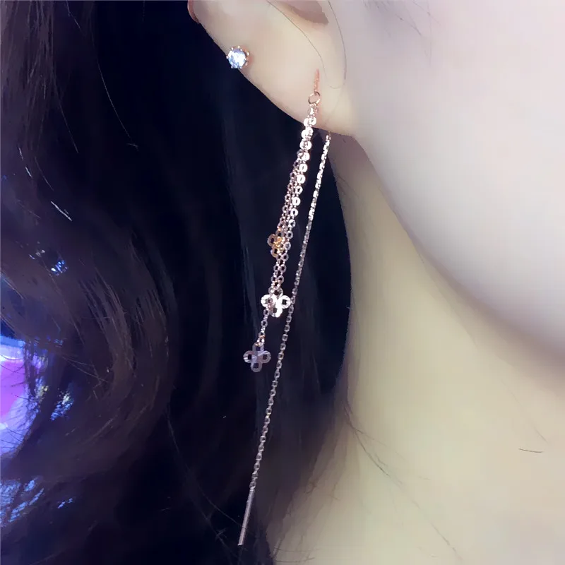 

Российские висячие серьги из 18-каратного золота с розовым золотом и цветком, изысканные и универсальные 585 фиолетовые зеркальные серьги