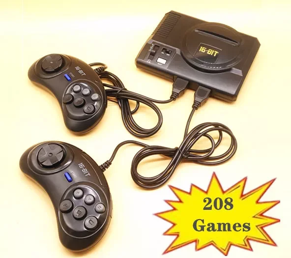 

For Sega MegaDrive 16 Bit Games with 208 Different Built-in Games Two Gamepads AV Out 2021 New Retro Mini TV Video Game Console