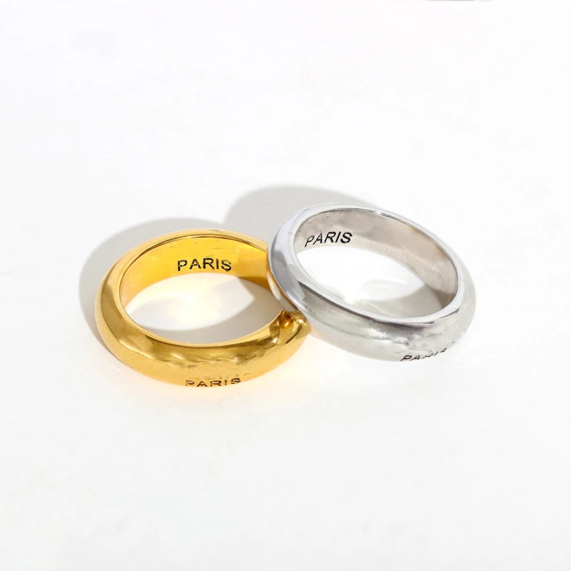 

Brand New Simple Fashion Style Plain Ring Finger Ring for Women and Men Cold Wind with Letter Brass Plated 18K Gold Lovers Ring