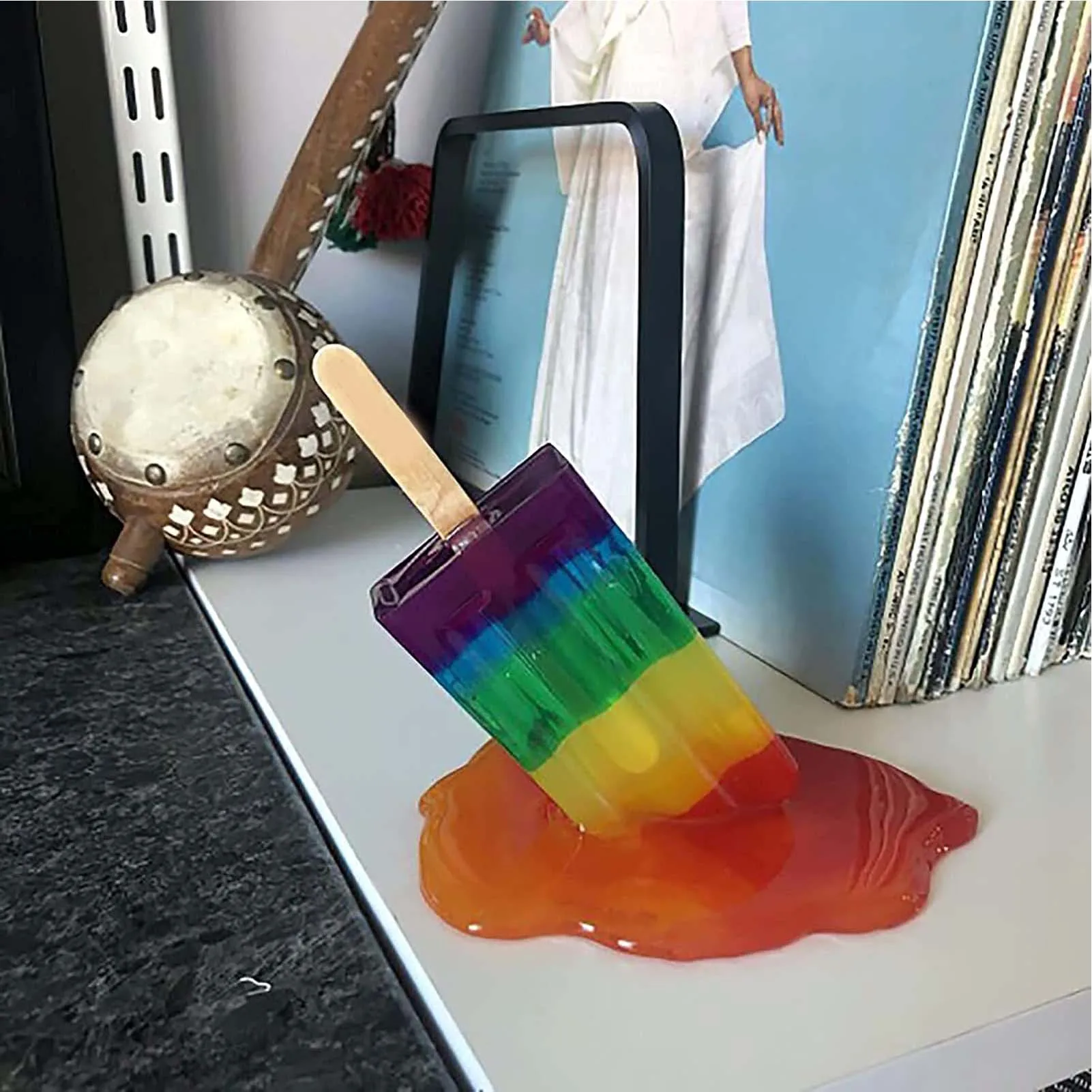 

Rainbow Melting Popsicle Sculpture Decoration Miniature Resin Craft Popsicles Ice Cream Accessories Summer Home Garden Decor