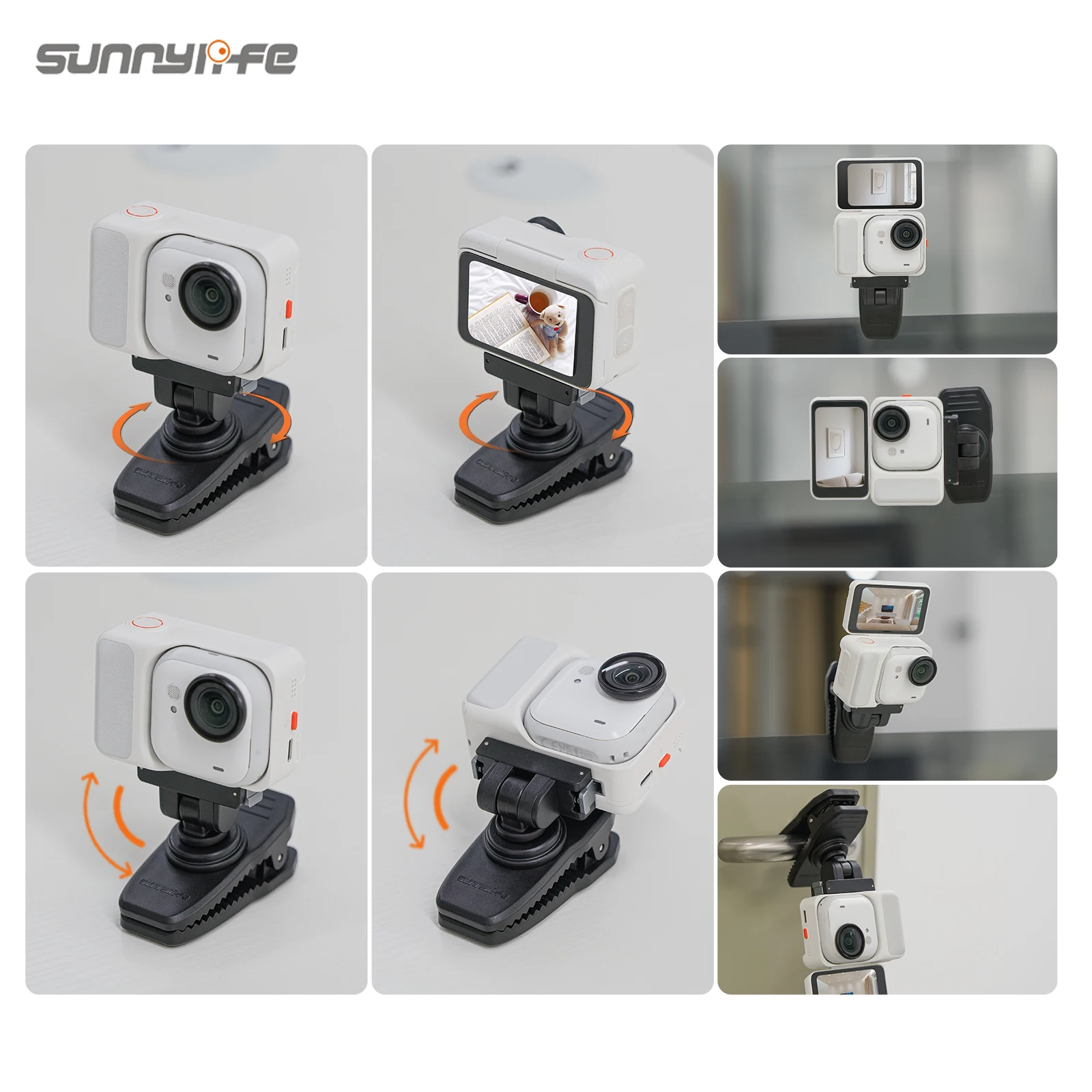 Фото Sunnylife 360 ° Регулируемый поворотный зажим-крокодил для экшн-камеры Insta360 GO Ultra, магнитный быстросъемный крепеж для рюкзака №5