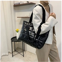 fashion winter big shoulder bag space cotton handbag woman casual tote down diagonal bags feather padded ladies shopping pack