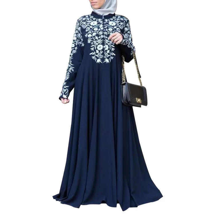 Muslim Kaftan Abaya Dubai Turkey Maxi Long Dress Flower Print Plus Size African Dress Women Elegant Middle Eastern Islam Clothes