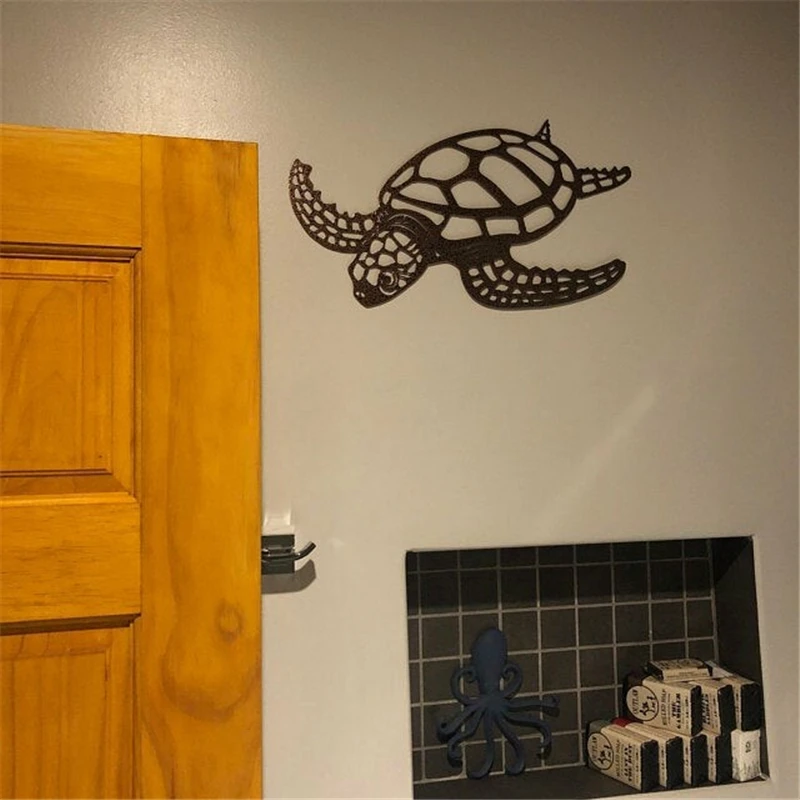 

Beach Theme Decor Metal Sea Turtle Ornament Wall Art Decorations Wall Hanging for Indoor Livingroom Decor