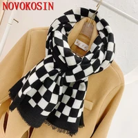 8 colors 90180cm 2022 thick faux cashmere plaid scarf women autumn winter outstreet letter printed shawl warm ring