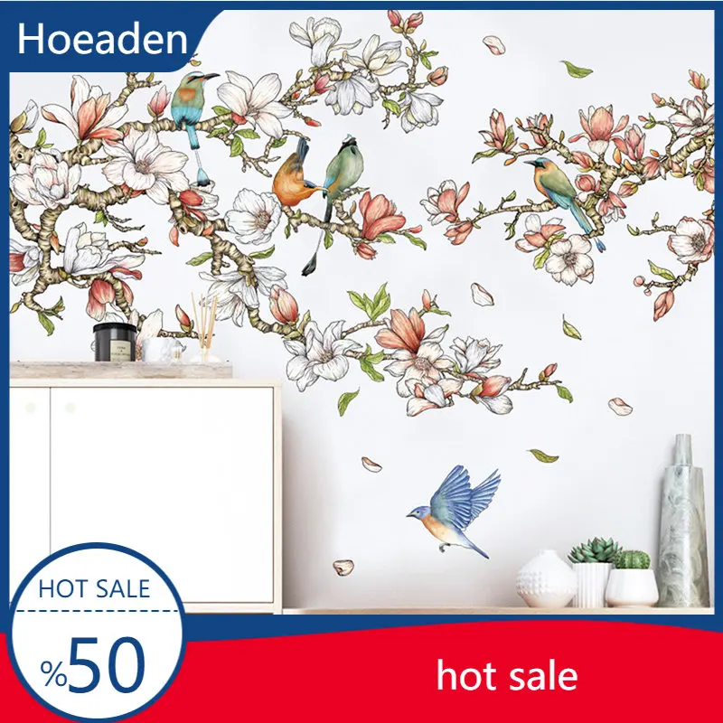 

Self-adhesive Pink Flowers Wall Stickers for Bedroom Living room Plant Murals