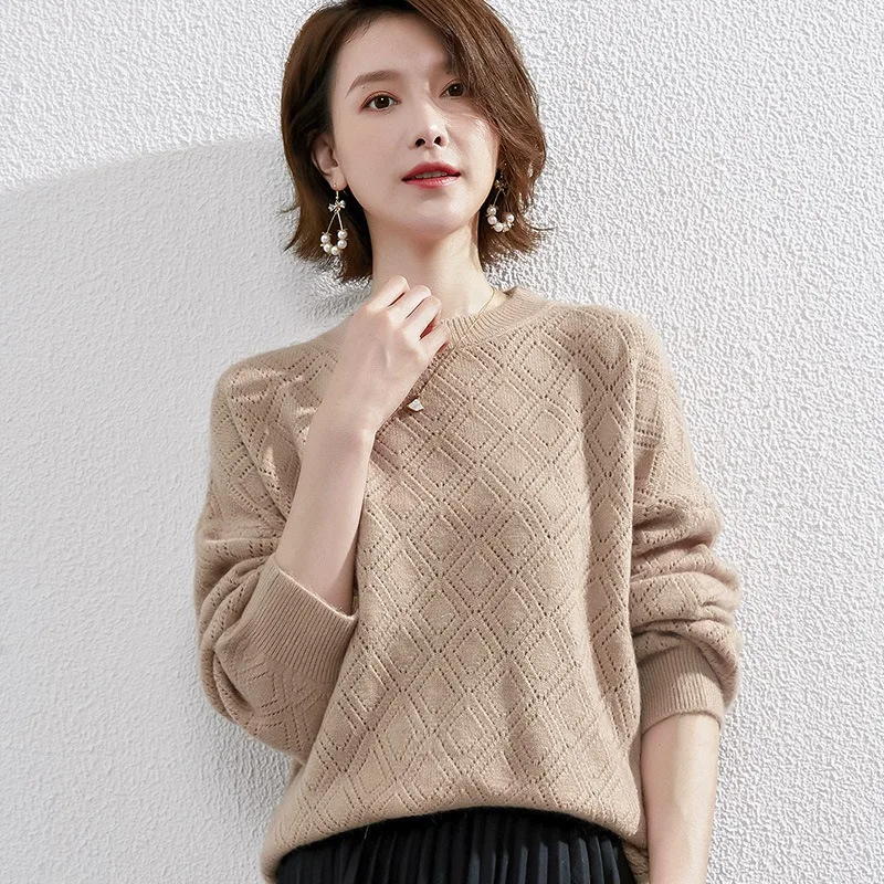 

Лидер продаж Kf-осенний свитер, женские вязаные свитера с вырезами, пуловер с круглым вырезом и длинным рукавом, модные топы