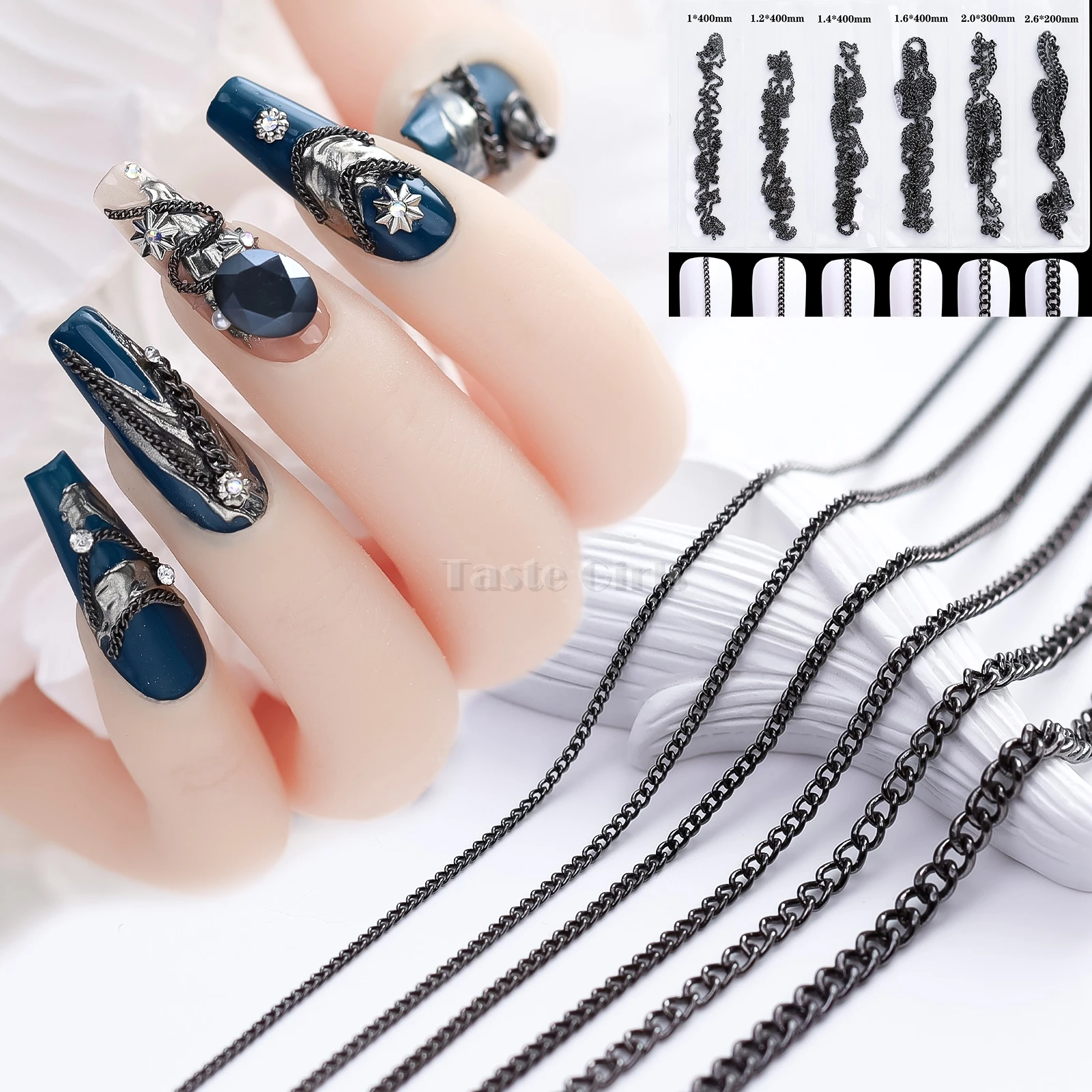 Mix 6 Shapes Colors 3D Ring Buckle Jewel Claw Metal Nail Chains Alloy Nail Art Rhinestone Studs Decorations Manicure Ornaments