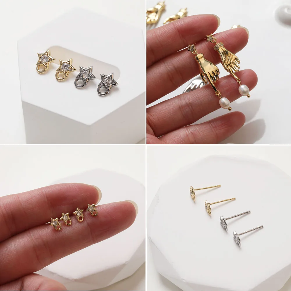 

6PCS 14K Gold Plated Small Delicate Zircon Star Earrings Ear Stud Accessories Jewelry DIY Making Supplies