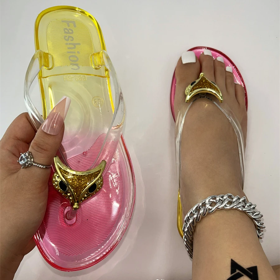 

Transparent Flip Flops Square Toes Women's Shoes Fashion Slides Summer Jelly Candy Sandals Ladies Flat Shoes Sandalias Mujer