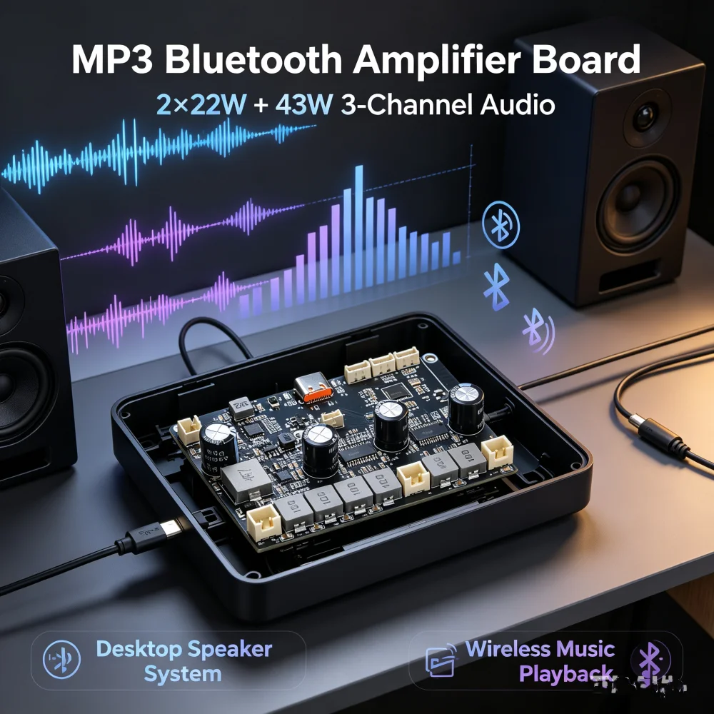 Фото DC 5V TWS двухканальный модуль усиления Bluetooth 2 * 22W / 2 * 10W плата усиления Bluetooth настольный аудио динамик типа C №1