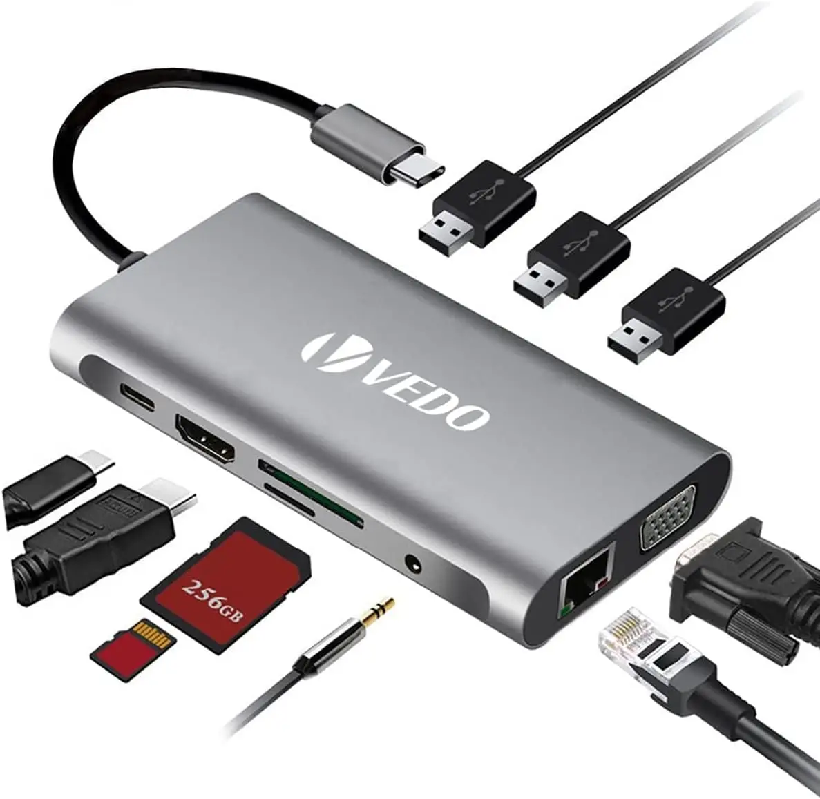 

2023 new USB Hub C 10 em 1 Adaptador USB da eEstação de Dock com HDMI VGA Porta de Entrega de Energia Audio SD / TF 3.5mm