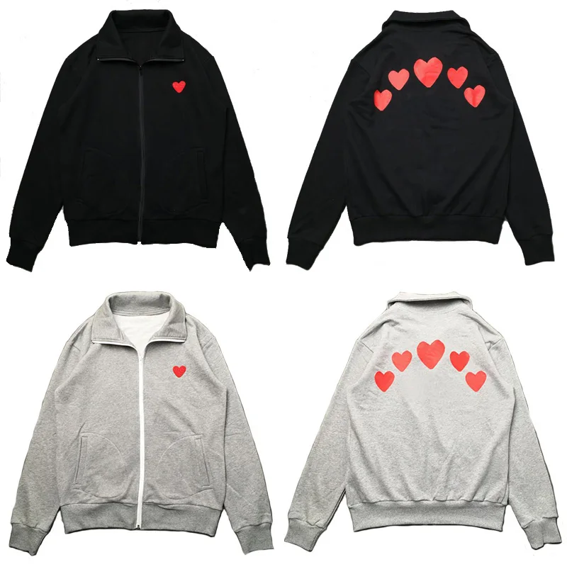 

(Eyes) Осенняя парная куртка с отворотом тонкая вышивка любовь персик свободная Хлопковая мужская женская кардиган на молнии с капюшоном паль...