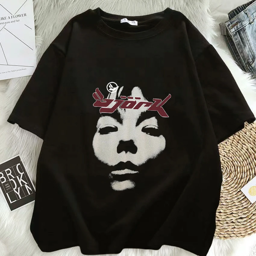 

Women's T Shirt 90s Vintage Bjork Look Graphics Print Short Sleeve T-shirts Men's SummerOversized T-shirt Top Streetwear