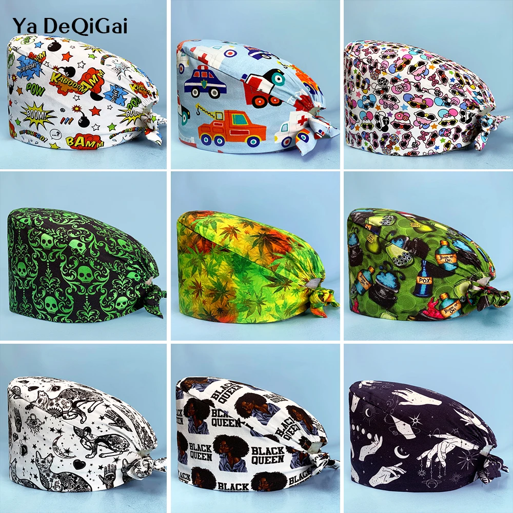 

New Scrub caps Adjustable Printing Multicolor Sweat-absorbent Scrub Cap Nursing Cleaning Medical Accessories Unisex Scrub Cap