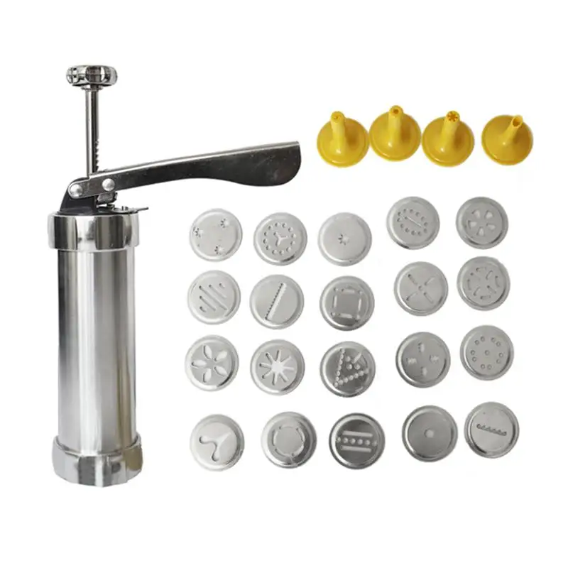 

New Manual Cookie Press Stamps Set Baking Tools 24 In 1 With 4 Nozzles 20 Cookie Molds Biscuit Maker Cake Decorating Extruder
