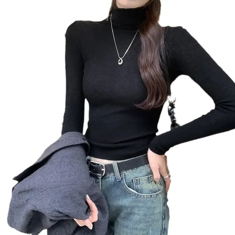 Элегантный дизайн чувственный топ с длинными рукавами вязаный базовый слой