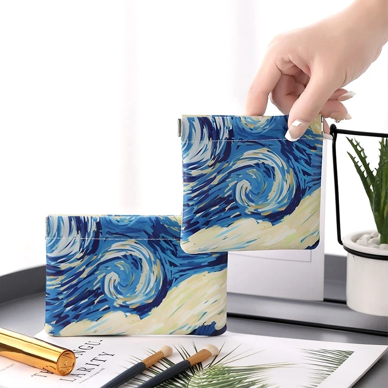 

11.5X12cm Earphones Storage Bag Starry Sky Theme Pouch USB Data Cable Bag Portable Cosmetic Organizer Self-closing Storage Bag